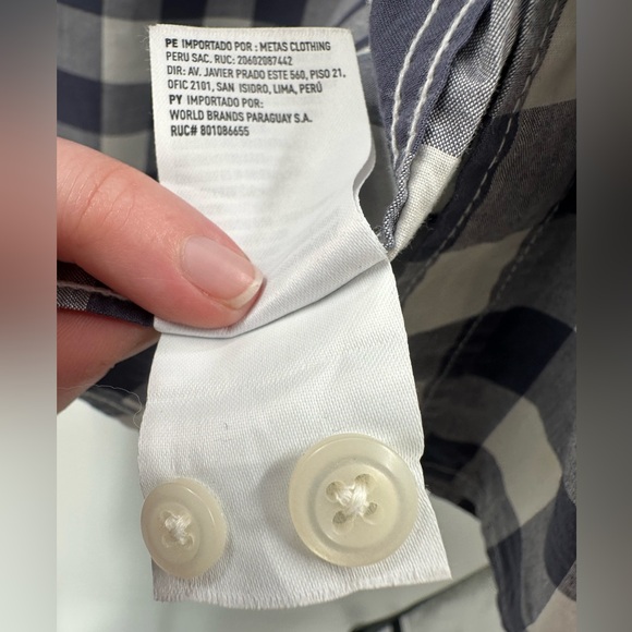 American Eagle Outfitters Navy/White Gingham Plaid Button-Down Shirt Men’s XL - Picture 4 of 6